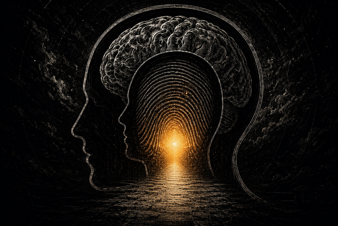 Conceptual illustration showing the relationship between the brain, the mind and mental health.