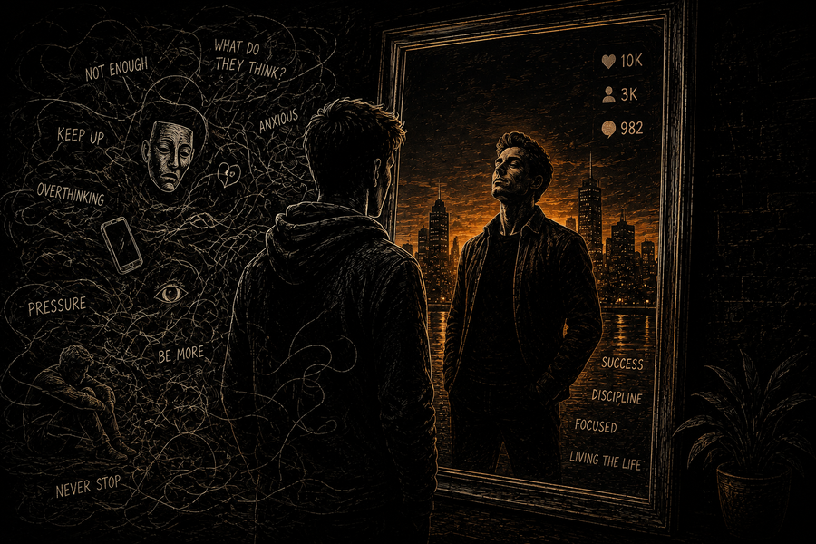 Conceptual illustration representing Surface Identity and the pressure of how other people see us.